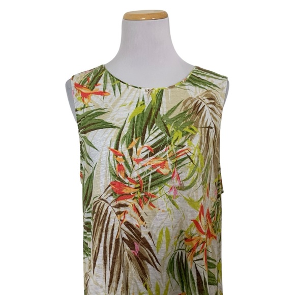 J. Jill Love Linen Popover Tropical Floral Sleeveless Top Women’s L Linen Palm - Picture 3 of 17